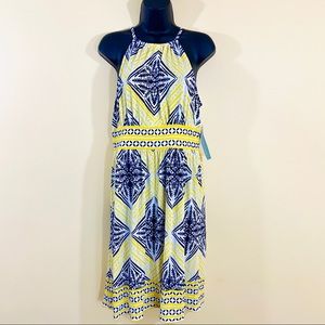 London Times Yellow and Blue Midi Dress